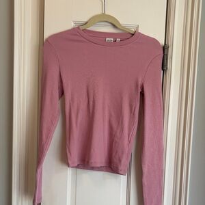 Aritzia Tarte Pink Rose Ribbed Long-Sleeve Crew Top